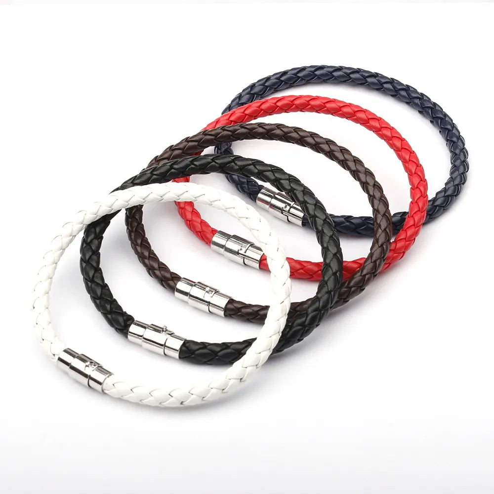 Simple Design Men's Leather Bracelet Multicolor Stainless Steel Button Bangle Women Men Wristbands Valentine's Day Jewelry Gift