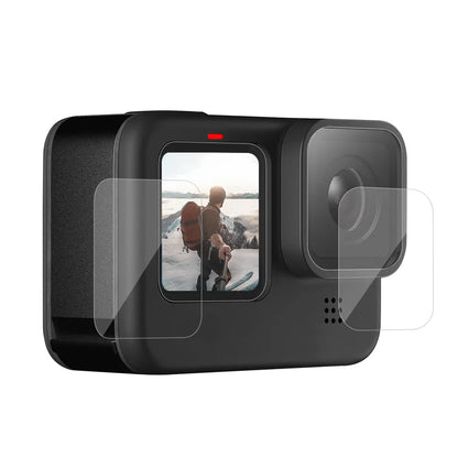 Étui en Silicone pour GoPro Hero 12 11 10, protecteur d'écran en verre trempé noir, Film de protection, couvercle de capuchon d'objectif pour accessoires GoPro9