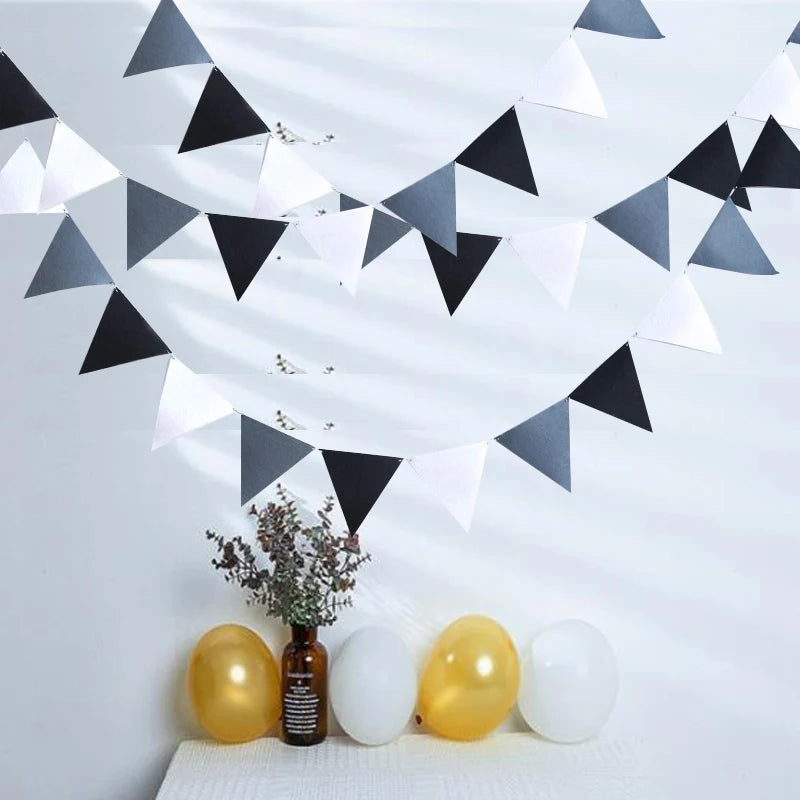 4M Cheap Grey Black White Pennants Bunting Banner Wedding/Valentine's day/birthday party Flags Hang Garland Decoration Supplies