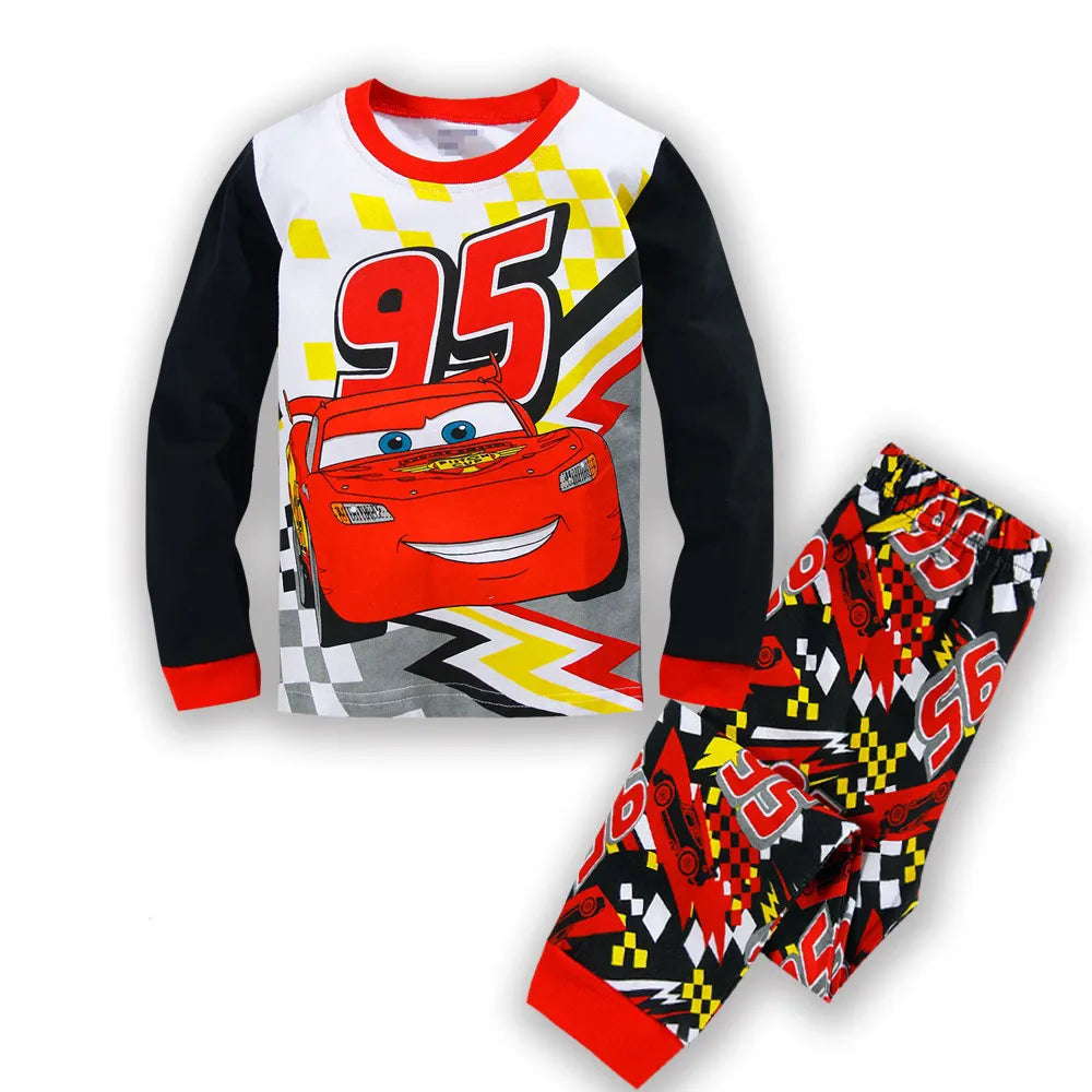 Pyjamasset för barn Baby flickor och pojkar Lightning Mcqueen Pyjamas bomullskläder 95 Car Cartoon Långärmad T-shirt+byxor pyjamas