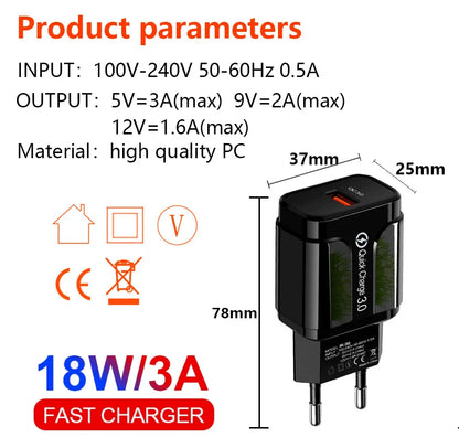 AIXXCO 5V 2A EU-kontakt LED-ljus 2 USB-adapter Mobiltelefon Vägg PD Laddare Enhet Snabbladdning QC 3.0 Mobilladdare Snabbladdare