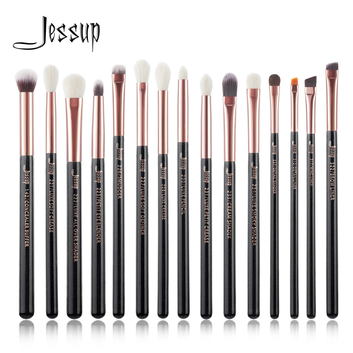 Jessup Makeup Brushes Set 15pcs Make up Brush Tools kit Eye Liner Shader natural-synthetic hair Rose Gold/Black