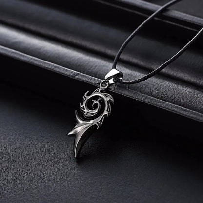 Rinhoo Men's Punk Dragon Flame Titanium Stainless Steel Cool Leather Chain Pendant Necklace Men's Charm Necklace Jewelry