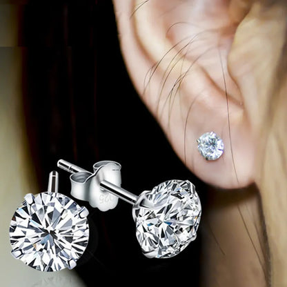 Crystal  Fashion Genuine 925 Sterling Silver Stud Earrings For Women Wedding Fine Jewelry Gift