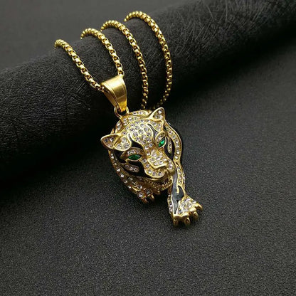 New Trendy Animal Tiger Shape Pendant Necklace Men's Necklace Fashion Bohemian Crystal Inlaid Pendant Accessories Party Jewelry