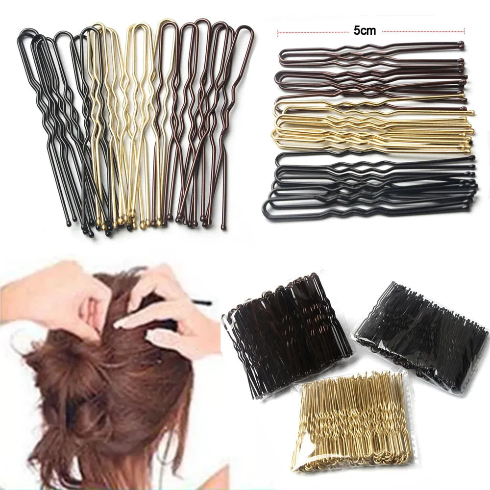 50 Pcs/Bag 5cm U Shaped Alloy Hairpins Waved Hair Clips Simple Metal Bobby Pins Barrettes Bridal Hairstyle Tool Hair Pins