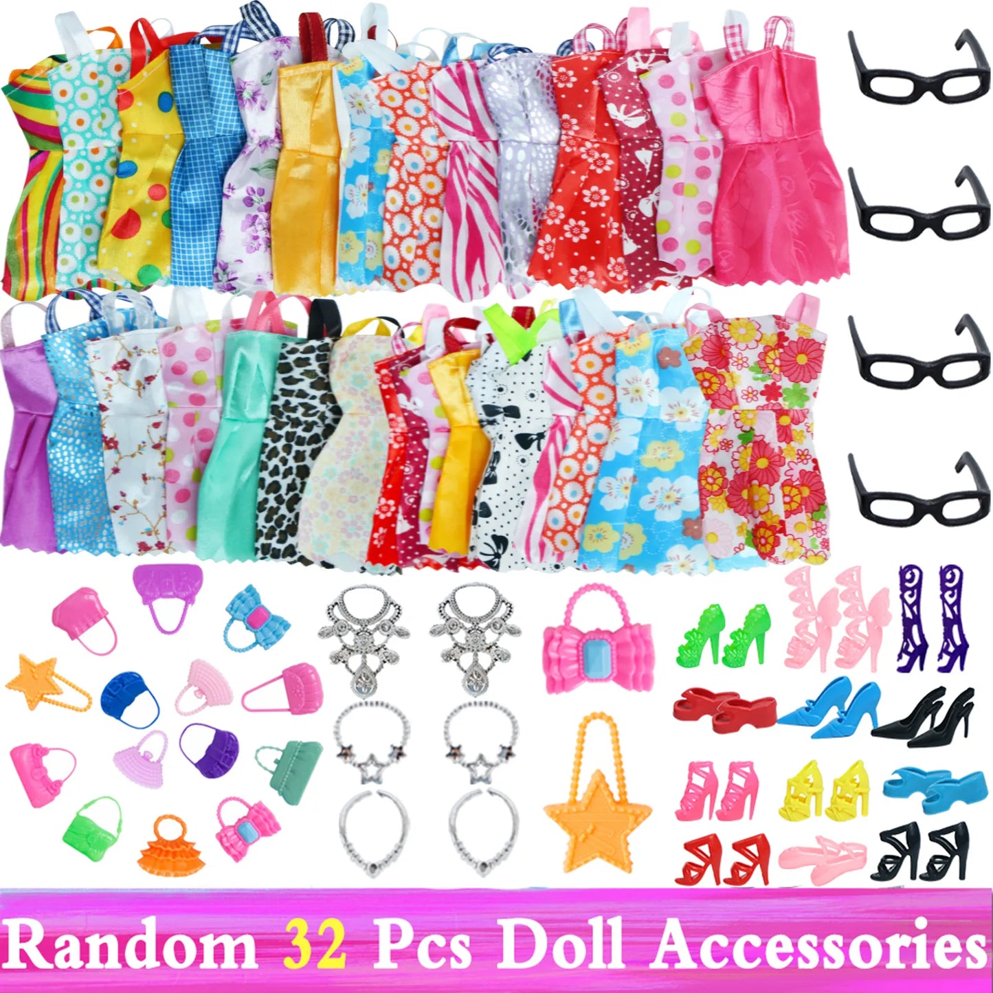 Random 1 Set Doll Accessories for Barbie Doll Shoes Boots Mini Dress Handbags Crown Hangers Glasses Doll Clothes Kids Toys 12''