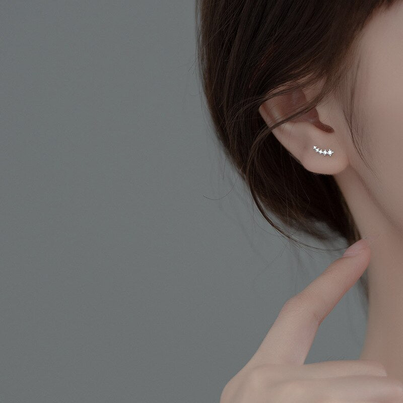 925 Sterling Silver Simple Korean Pave Zircon Mini Small Stud Örhängen för Tonåring Kvinnor Vardagsliv Party Piercing Smycken