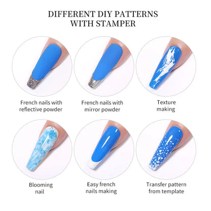 9pcs/set Nail Art Stamp Plate Leaf Flower Maple Halloween Print Template Jelly Stamper Scraper Blooming Sponge Kit