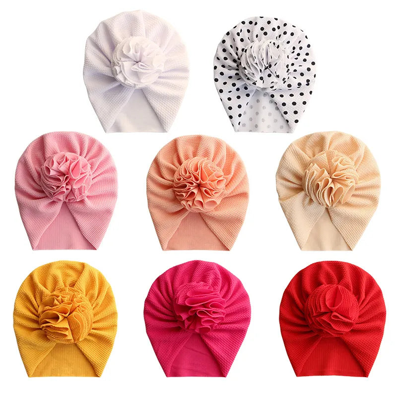 Mignon fleur bébé fille indien chapeau couleur unie nouveau-né infantile casquette bonnets bandeau enfants chapeau Turban Bonnet