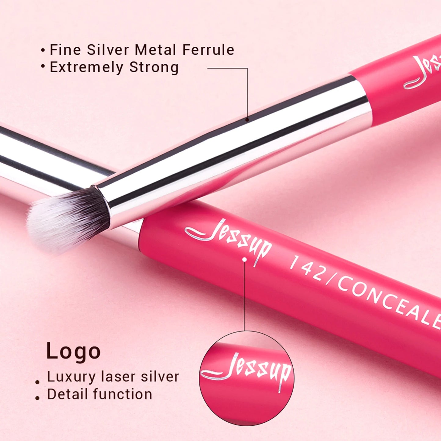 Jessup Makeup Brushes Set 15st professionella Makeup Brush Eyeliner Shader Natursyntetiskt Rose-carmin/Silver