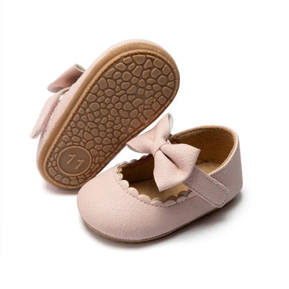 Baby Casual Shoes Infant Toddler Bowknot Non-slip Rubber Soft-Sole Flat PU First Walker Newborn Bow Decor Mary Janes