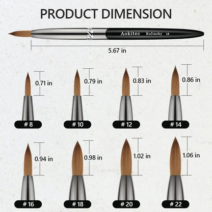 Aokitec Kolinsky acrylique brosse à ongles 1 pièces noir UV Gel vernis à ongles Extension constructeur stylo dessin pinceaux modèle 08-22/06-14