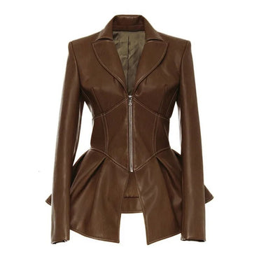 Biker Style Patchwork Irregular Jacket Women Lapel Collar Long Sleeve High Wait Tunic Female Coat