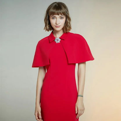 women's new style dress solid Cape slim dress short sleeve red Dress female sheath dresses