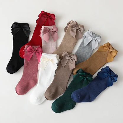 Chaussettes hautes et longues en coton pour bébés filles, nouvelle marque, automne hiver, avec gros nœud, Style espagnol, chaussettes de sol pour enfants