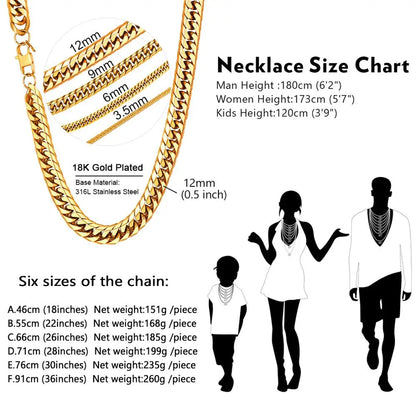 U7 Stainless Steel Chain Necklace 6/9/13mm 14-30inches