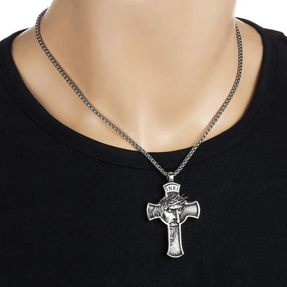 Fashion Retro New Jesus Cross Face Men's Necklace Pendant 316L Stainless Steel Men's and Women's Jewelry Gifts