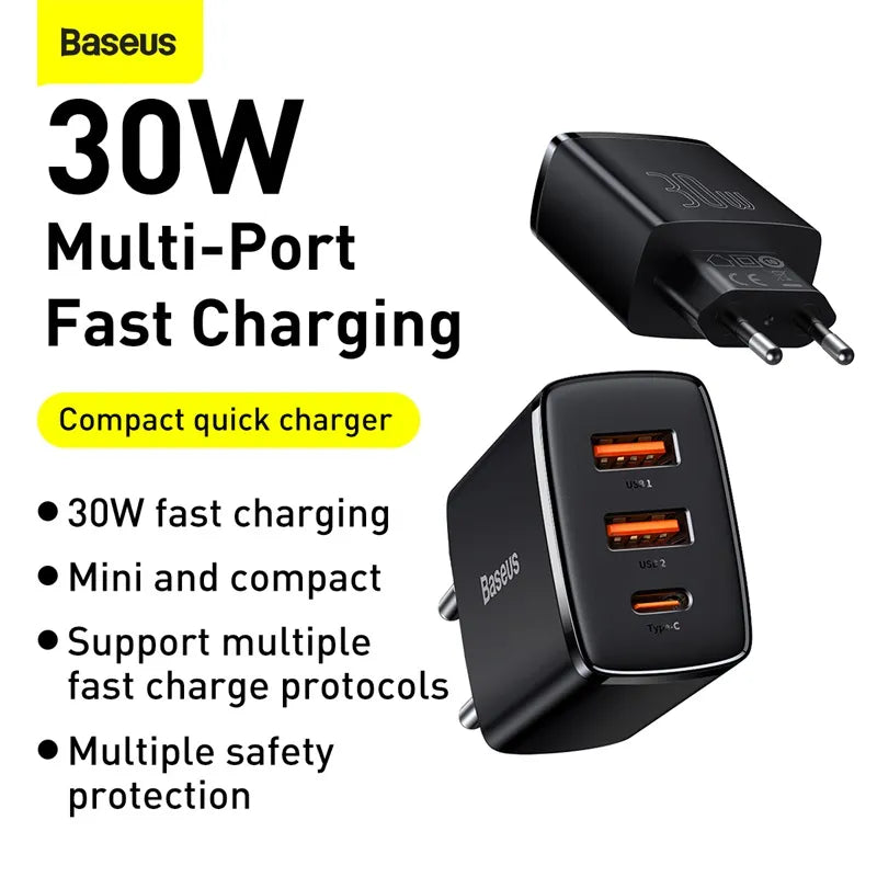 Baseus 30W USB Type C Charger Quick Charge For iPhone 14 13 12 Pro Max Samsung Xiaomi QC 3.0 PD 20W Fast Charging Phone Charger