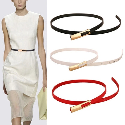 Women PU Leather Belt Solid Color Thin Skinny Waistband Metal Buckle Adjustable Belts For Lady Dress Coat Jeans Strap