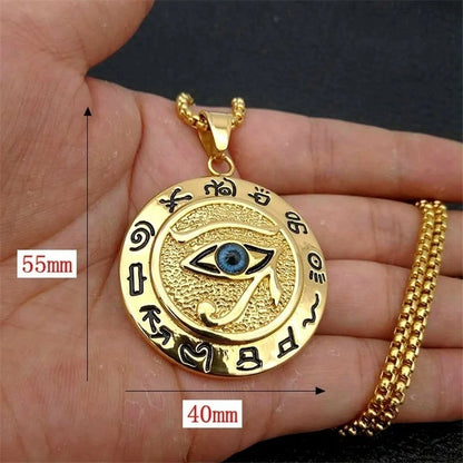 Oeil d'Horus motif Rune musulmane pendentif rond collier homme collier pendentif coulissant collier en métal amulette accessoire bijoux