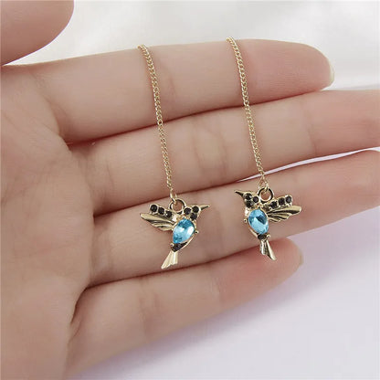 New Unique Little Bird Drop Long Hanging Hummingbird  Earrings For Women Elegant Girl Tassel Crystal Pendant Earring Jewelry