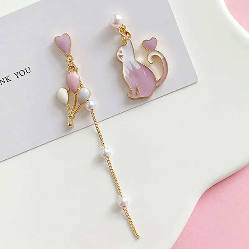 Style Flower Cute Animal Dangle Earrings For Women Moon Stars Kitten Rabbit Balloon Asymmetric Earring Party Jewelry Gift