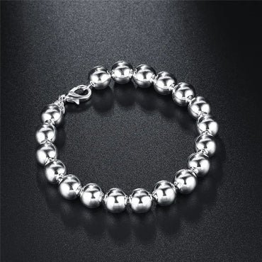 DOTEFFIL 925 Sterling Silver 8mm/10mm Silver Beaded 20cm