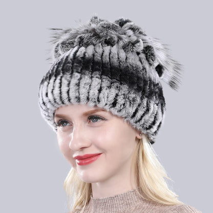 Winter Quality Real Fur Hat Natural Warm Rex Rabbit Fur Cap Lady Warm Knitted 100% Genuine Rex Rabbit Fur Hats