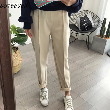 BGTEEVER Winter Thicken Women Pencil Pants Wool Pants Female Autumn High Waist Loose Trousers Capris Soft Good Fabric