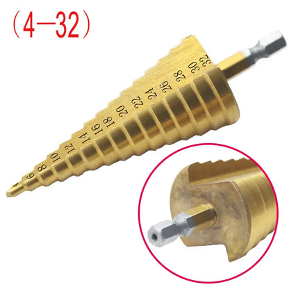 Foret étagé HSS revêtu de titane, outils électriques de perçage, métal, acier rapide, coupe-trou pour le bois, foret étagé 4-32mm, 1 pièces