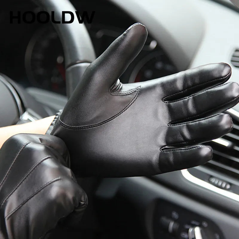 New Winter Gloves Men Women Black PU Leather Cashmere Warm Driving Gloves Mittens Touch Screen Waterproof Tactical Gloves