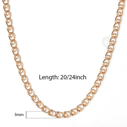 585 Rose Gold Color Women Men's Necklace Foxtail Curb Weaving Rope Snail Link Herringbone Beaded Pearl Chain 50/60cm Jewelry