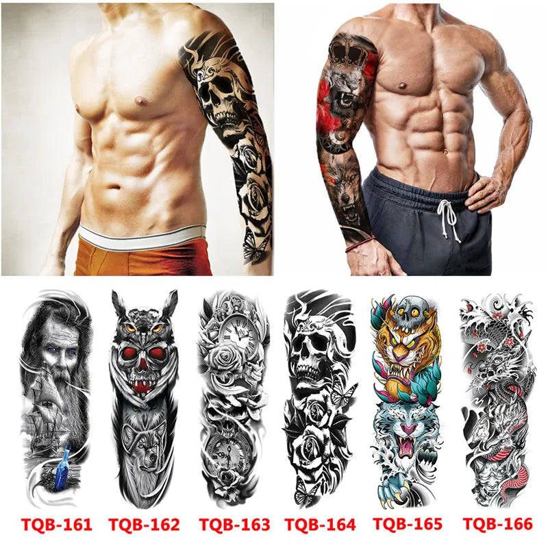 Autocollant de tatouage temporaire imperméable Totem géométrique bras complet grande taille manches Tatoo faux tatouage flash tatouages ​​pour hommes femmes