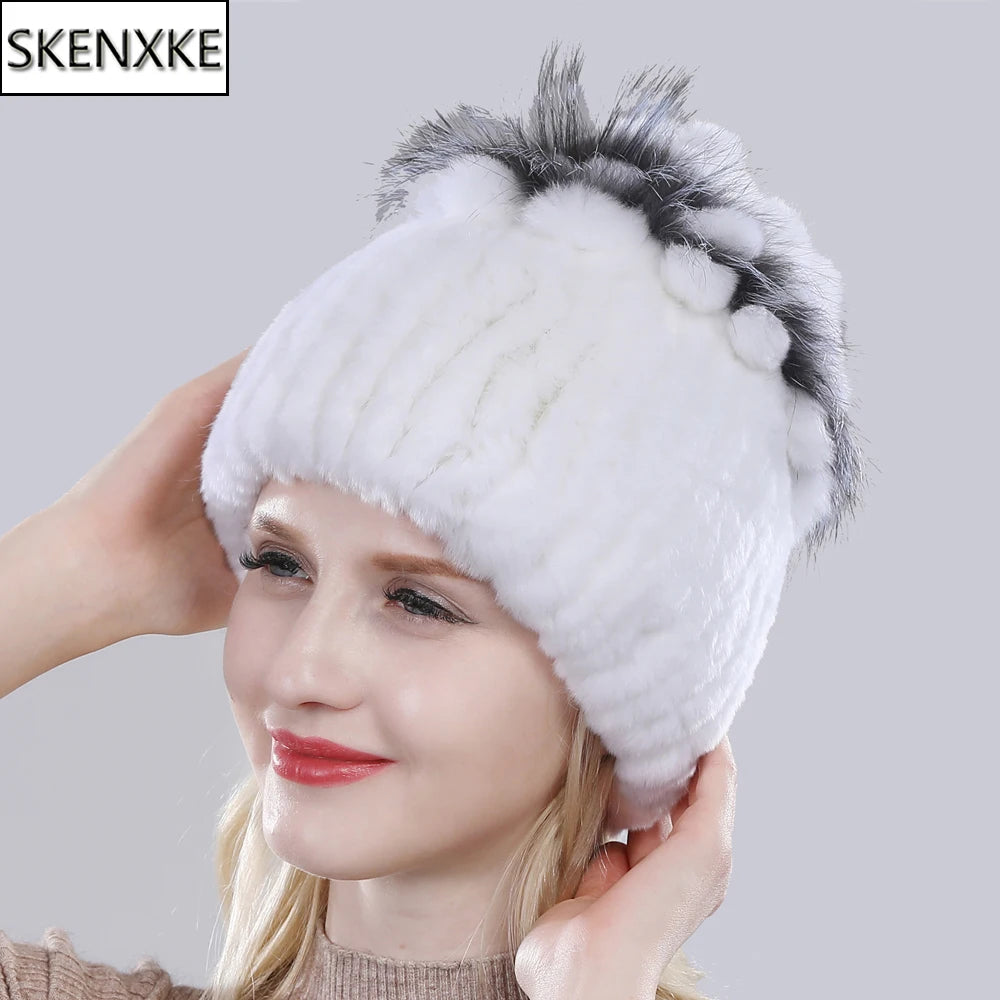 Winter Quality Real Fur Hat Natural Warm Rex Rabbit Fur Cap Lady Warm Knitted 100% Genuine Rex Rabbit Fur Hats