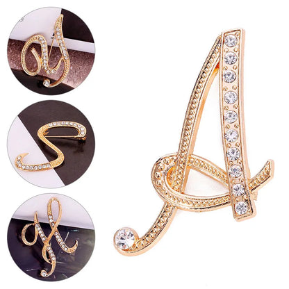 Women Men A-Z Letter Brooch Rhinestones Crystal Silver Color English Alphabet Metal Pins Cute Jewelry Accessories