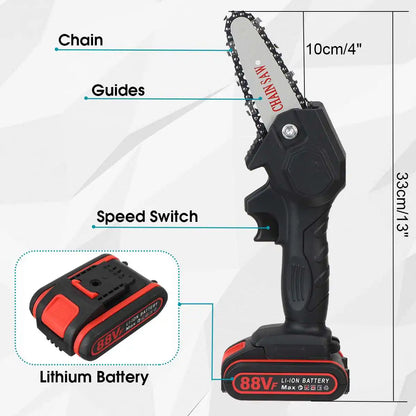 4 tums 88VF 1080W Mini elektrisk sågkedjesåg med 1/2 batteri Uppladdningsbar enhands träbearbetningsbeskärning Trädgårdsverktyg EU-kontakt