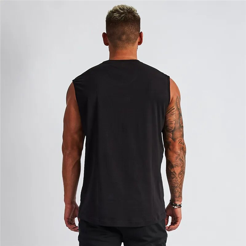 Summer Plain Cotton Fitness Gym Linne Böjd Fåll V-ringad Gym Stringer Vest Bodybuilding Kläder Muskel Ärmlös skjorta