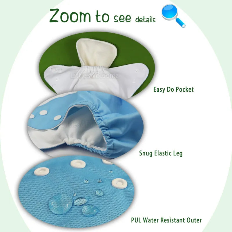 [Littles&Bloomz] Washable Reusable Cloth Diaper Ecological Adjustable Real Pocket Nappy Fit 0-2year 3-15kg Baby Insert