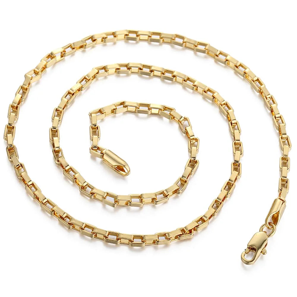 Trendsmax Men's Necklace Gold Color Geometric Open Box Link Chain Male Jewelry Gifts 3mm KGN376