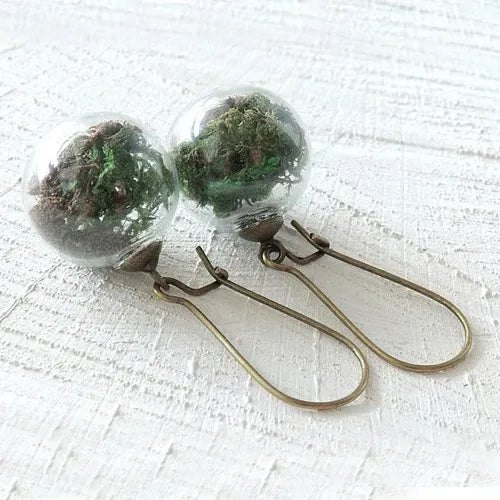 2pairs16MM Glass Globe Dandelion Seed Earrings Eco Nature Real Dried Flowers