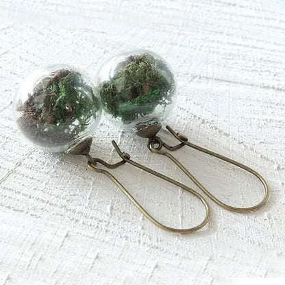 2pairs16MM Glass Globe Dandelion Seed Earrings Eco Nature Real Dried Flowers