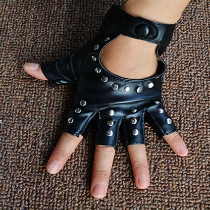 1 Pair Halloween Black Pu Leather Fingerless Gloves Female Half Finger Driving Women Fashion Punk Gloves Dance Rivets Gloves