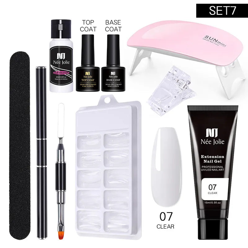 Poly UV Gel Kit Allt för manikyr Gel Nagelförlängningsset Slip Solution Builder Akrylgellack Nail Art Tool Design Fingertoppar