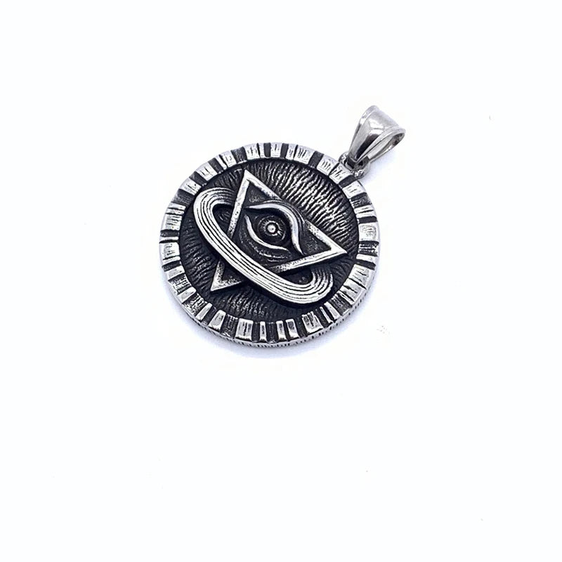 New Personality Retro 316L Stainless Steel European and American God All Seeing Eye Pendant Men's Necklace Pendant Gift