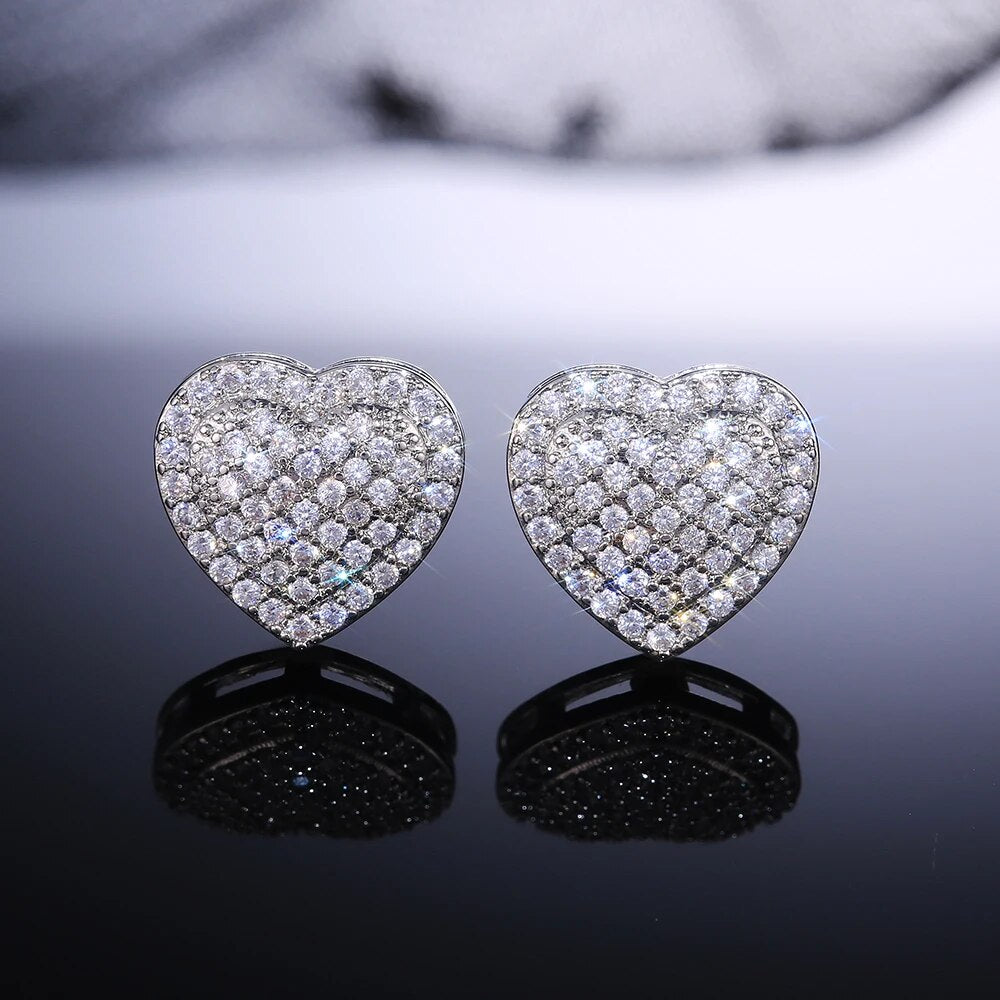 Huitan Classic Design Dazzling Heart Stud Earrings for Women High Quality Romantic Female Accessories Timeless Styling Jewelry