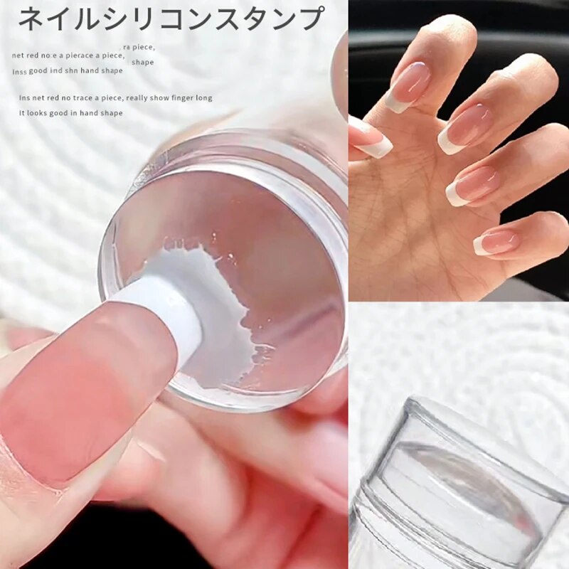 Tampon de peinture de transfert de gelée ronde de 4cm (1 ensemble), avec grattoir, outils de Nail Art français, manucure en forme d'entonnoir, tampon de plaque d'image