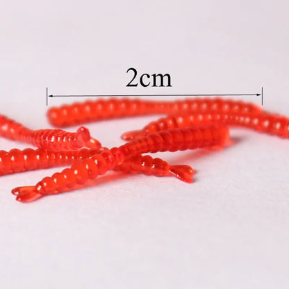 50 pièces/lot réaliste ver rouge appât doux odeur de crevette artificiel Silicone leurre de pêche basse 2cm Simulation ver de terre Takcle