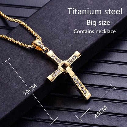 Hot Sell The Movie Fast and Furious Pendant Dominic Toretto Cross Men's Necklace Pendants For Men Jewelry Crystal Necklace Gift