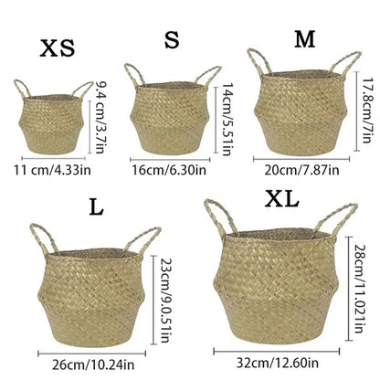 Handmade Woven Storage Basket Folding Clthoes Laundry Basket Straw Wicker Rattan Seagrass Belly Garden Flower Pot Plant Basket